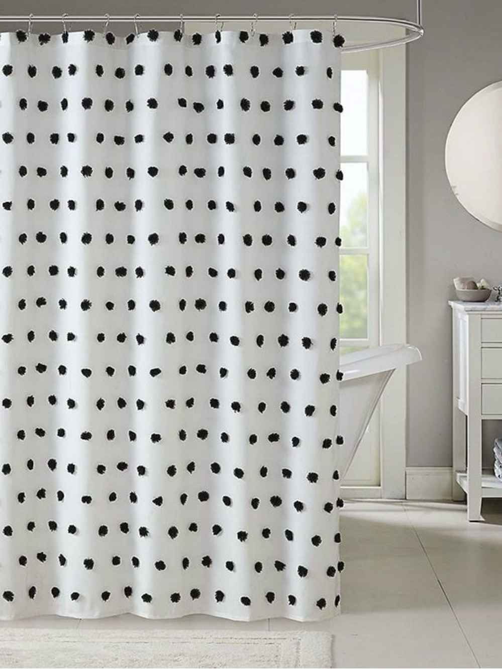 Madison Park Lauren White Shower Curtain with Black Dot Pattern
